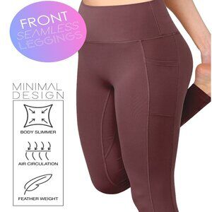 Women's Peached Seamless Front with Side Pockets Yoga Leggings Color Wine S-XL
